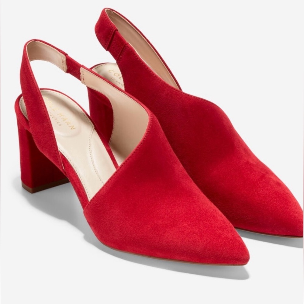 Cole Haan Suede Pumps Vania Half d'Orsay Red Block Slingback Heels